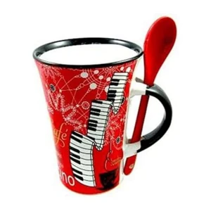 Cappuccino Mug With Spoon - Piano (Red)