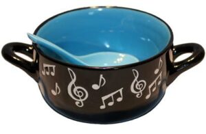 Soeptas met lepel: music notes (blauw)