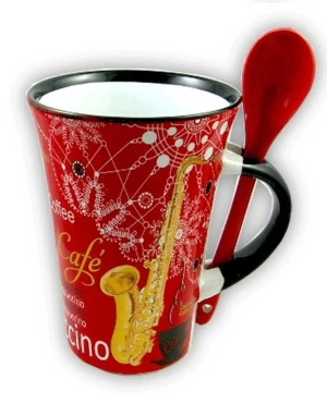 Cappuccino Mug With Spoon - Violin (Red)