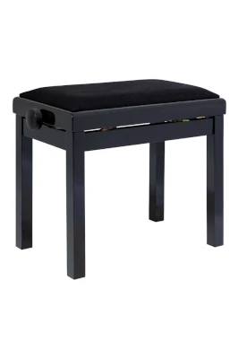 Stagg PB06 BKP VBK - Hoogglans zwarte pianobank met zwarte fluwelen zitting en GRIP-knoppen